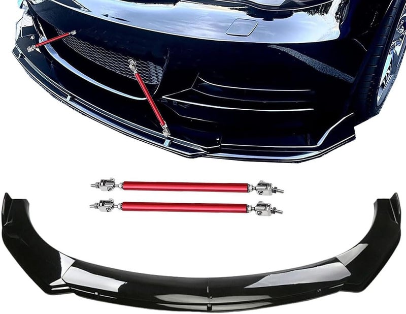 Propartauto Universal Front Bumper Lip Body Kit Spoiler with Strut Rod Tie Support Bars 8"-11" - Image 1